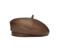 Casquette en Cuir Béret en Cuir véritable for Femme, Chapeau de Peintre de Citrouille, Mode européenne, Couleur Arc-en-Ciel Marron/Rouge, Nouvelle Collection Printemps/Hiver en Hiver Froid(Brown,L 55