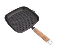 Casquette en fonte de poêle à grill carré poêle sans pied carré en bois pour la cuisson des viandes steaks de poisson-petit-déjeuner en fonte et bois massif 20,8 cm 1525g