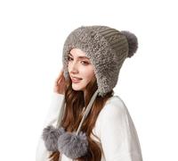 Casquette Femme Hiver Chapeau, Bonnets Et Chapeaux Bonnet Polaire Chic Winter Hat Flexible Knitted with Hair Ball Adjustable Thermal Fleece Balaclava Women for Outdoor Sports
