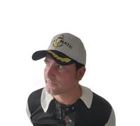 Casquette First Mate Blanc et Marine, avec Ancre et Couronnes de Lauwerk Or, Taille Adulte - Taille Unique