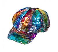 Boland 33004 - Bonnet Rainbow Switch à paillettes réversibles Arc-en-ciel/argenté Accessoire coiffe casquette pour fête à thème carnaval, 58
