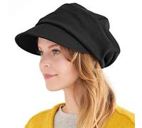Casquette Hiver Femme Plate Newsboy - Bonnet Visière Homme Large en Coton Bio Mode Boho Ete Chapeau Soleil Flat Cap Hipster Surdimensionnée Noir