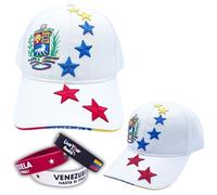 Casquette Inspirée du Drapeau du Venezuela 7 étoiles Blanche 100% Coton, Ajustable | Gorra de Venezuela | Disponible en Vinotinto, Tricolor et Noir | Drapeau Venezuela Grand | Bandera de Venezuela