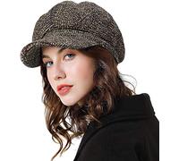 Casquette Newsboy en laine pour femme avec visière de cabbie Fiddler Hiver Printemps octogonal Paperboy Chapeau cadeau fille - Marron - Taille M