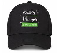 Casquette Noire Meilleur Manager de Tous les Temps Blanc Casquette Noire | 5 Panneaux Polyester Recyclé 210 g/m² Taille Unique Réglable | Boucle Métal Œillets Brodés | Cadeau Anniversaire Noël