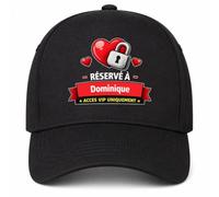 Casquette Noire Réservé à Dominique acces VIP Uniquement | 5 Panneaux Polyester Recyclé 210 g/m² Taille Unique Réglable | Boucle Métal Œillets Brodés | Cadeau Amoureux Amoureuse Anniversaire Noël