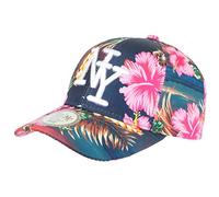 Casquette NY Bleue Marine Fleurs Roses Tropicales Fashion Baseball Hawai - Taille Unique - Bleu