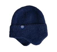 Casquette Plate en Cuir pour Homme Winter Warm Knitted Plain Dyed Colorful Hat Letter Charm Custom Knit Hat for Women Casquette Chien Petite Taille (Navy, One Size)