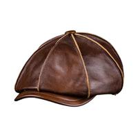 Casquette Plate en Cuir PU pour Homme, Casquette de Gavroche, Chapeau de Camionneur Vintage bérets Casquette d'extérieur Chapeau Chauffeur de Taxi Chapeau de Boulanger,Yellow Brown,XL