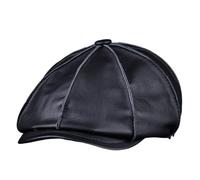 Casquette Plate en Cuir PU pour Homme, Casquette de Gavroche, Chapeau de Camionneur Vintage bérets Casquette d'extérieur Chapeau Chauffeur de Taxi Chapeau de Boulanger,Noir,L