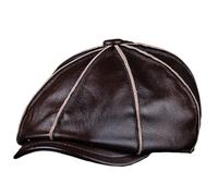 Casquette Plate en Cuir PU pour Homme, Casquette de Gavroche, Chapeau de Camionneur Vintage bérets Casquette d'extérieur Chapeau Chauffeur de Taxi Chapeau de Boulanger,Dark Brown,XXL