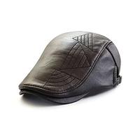Casquette Plate en PU Cuir Homme Hiver Bérets Casquette Irlandaise Réglable Ivy Gatsby Flat Cap (Marron foncé 01)