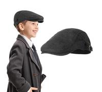 Casquette Plate pour Enfant, Chapeau Pour le Jour de la Victoire, Style Victorien Chapeau Gavroche Vintage en Tweed pour Costume d'évacué 1940 Spectacle Victorien pour Garçons de 6 à 9 ans (Noir)