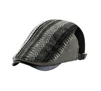 Casquette Plate pour Homme, béret en Tweed Patchwork, Style Gavroche Vintage, Casquette de Conduite Ajustable,Noir,One Size