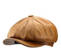 Casquette Plate pour Homme, Casquette Gavroche 8 Panneaux, Chapeau de Boulanger en Cuir, Panneau Vintage, Taxi, Chapeaux Chauds d'automne et d'hiver,Yellow Brown,XL