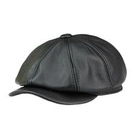 Casquette Plate pour Homme, Casquette Gavroche 8 Panneaux, Chapeau de Boulanger en Cuir, Panneau Vintage, Taxi, Chapeaux Chauds d'automne et d'hiver,Noir,L