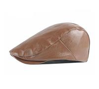 Casquette Plate pour Homme PU Beret Hat for Women Spring Autumn Herringbone Berets Solid Black Red Green Flat Peaked Caps Men Faux Leather Newsboy(Khaki)
