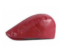 Casquette Plate pour Homme PU Beret Hat for Women Spring Autumn Herringbone Berets Solid Black Red Green Flat Peaked Caps Men Faux Leather Newsboy(Red)