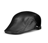 Casquette Plate pour Homme Spring Unisex Real Leather Duckbill Thin Berets Hats for Men/Women Leisure Black/Brown Fitted Cabbie Bonnet(XL 57 58cm)