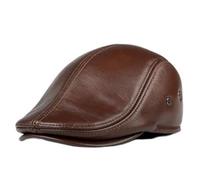 Casquette Plate pour Homme XdanqinX Men's Winter Hat Thicker Warm Cowhide Leather Berets with Ears Snapback Cap Brands Fashion Male Bone Dad's Hats(Light Brown,57-58cm)