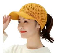 Casquette pour bébé Chapeau chaud en laine tricotée avec visière extensible Garde au chaud Couleur unie Automne Hiver Femmes Sports Casquette pour l'extérieur Casquette avec nom, jaune, taille unique