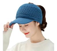 Casquette pour bébé Chapeau chaud en laine tricotée avec visière extensible Garde au chaud Couleur unie Automne Hiver Femmes Sports Casquette pour l'extérieur Casquette avec nom, bleu, taille unique