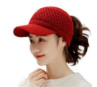 Casquette pour bébé Chapeau chaud en laine tricotée avec visière extensible Garde au chaud Couleur unie Automne Hiver Femmes Sports Casquette pour l'extérieur Casquette avec nom, rouge, taille unique