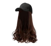 Casquette snapback noire Cowboys Perruque de cheveux synthétiques Casquette de baseball avec cheveux attachés Long rouleau de poire bouclée réglable en forme de vague avec casquette de baseball