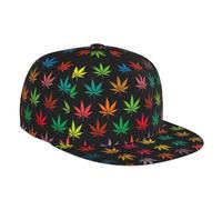 Casquette snapback réglable en feuilles de cannabis colorées, casquette de baseball unisexe hip-hop avec camionneur à bord de rock classique, noir, taille unique, Noir, taille unique