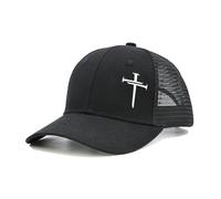 Casquette Trucker Chrétienne avec Croix de Jésus Brodée - Cadeau pour Hommes et Femmes Noir