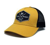 Casquette trucker pour Homme - Visière semi courbée - Taille unique - 5 panneaux - Ajustable par réglette plastique rétro Snapback - Envoi gratuit - surfer sur le pays basque (Mustard Noir)