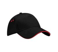 Casquette ULTIMAT - Beechfield - Noir / rouge - 5 panneaux - Bouton sur le dessus - Visière pré-courbée