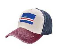 Casquette Vintage Hommes Drapeau Des Îles Du Cap-Vert Casquette de Baseball Snapback Souvenirs Régionaux Distressed Trucker Hat Anti-Soleil Denim Casquette pour Running Golf Cyclisme Randonnée