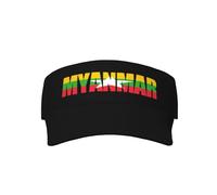 Casquette Visiere Drapeau du Myanmar, Birmanie, Texte, Art des Mots Visor Cap Ajustement Ajustable Golf Hat Unisexe Baseball Cap pour Course À Pied Sports Plage