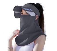 Casquette Visière Femme avec Masque Protection Solaire Chapeau de Soleil Bord Large Haut Vide UPF 50+ Chapeau de Pêche UV Protection Cou Col Visage Casquette de Camping Randonnée Base-ball Tennis