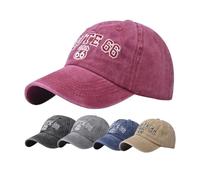 Casquettes de baseball en coton délavé vintage pour femmes et hommes - Route 66 classique brodée - Protection solaire, Rouge, Medium-Large