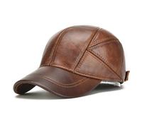Casquettes de Baseball en cuir véritable for hommes, décontractées, en cuir de vache, avec ceinture, oreilles chaudes, 56-60cm, réglables, chapeaux de vol, nouvelle collection 2024(Yellow brown)