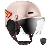 CASR Glow - Casque LED pour Vélo & Trottinette - Visière XL & Cache-Oreilles Amovibles, Clignotants arrières & Télécommande - Joli Design Urbain pour Homme & Femme - Rose Transparant - Taille L