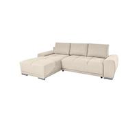CASSANDRA - Canapé d'angle convertible avec coffre en tissu - Beige - Angle Gauche