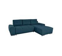 CASSANDRA - Canapé d'angle convertible avec coffre en tissu - Bleu foncé - Angle Droit