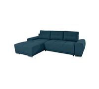 CASSANDRA - Canapé d'angle convertible avec coffre en tissu - Bleu foncé - Angle Gauche