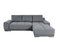 LOUNGITUDE Cassandra - Canapé d'angle Convertible avec Coffre en Tissu - Gris - Angle Droit