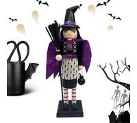 Casse-noisette chat noir - Sorcière en bois 35,6 cm Décoration d'Halloween | Figurine de table pour les vacances, enfants, adolescents, adultes, bureau, vitrine, coiffeuse, rebord de fenêtre, étude