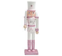 Casse-noisette de Noël en bois blanc et rose de 30 cm - Décorations de sapin de Noël - Mini figurines casse-noisettes à suspendre - Marionnette de soldat - Pendentif pour arbre traditionnel de Noël