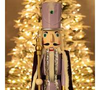 Casse Noisette Noel geant 120 cm Grand XXL Violet Rio Soldat Casse-Noisette de Noël en Bois Grandeur Nature avec Support Décoration de Noël