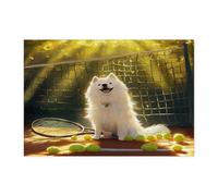 Casse-tête amusant de chien samoyède pour adultes - Puzzle en bois pour sports de tennis - Décoration mignonne et amusante pour divertissement à domicile - 300 pièces