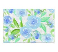 Casse-tête aquarelle délicate à fleurs bleues de 500 pièces pour adultes - Puzzle éléphant blanc - Scène d'automne - Peinture décorative artistique - 50,5 x 37,9 cm