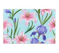 Casse-tête aquarelle lys roses et iris violets de 500 pièces pour adultes, famille, éléphant, cadeau pour adultes, œuvre d'art, 52,8 x 37,9 cm