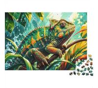 Casse-tête cérébral Stimulant, 1000 pcs Caméléon Jungle Feuille Puzzle | 52x38cm Carton, Réduction du stress, Accent salon, Amateurs d'art, Découpe précise