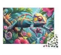 Casse-tête cérébral Stimulant, 1000 pièces Caméléon Fleur Jungle Art Puzzle | 52x38cm Carton, Exercice mental, Ajustement serré, Amateurs de puzzles, Réduction du stress